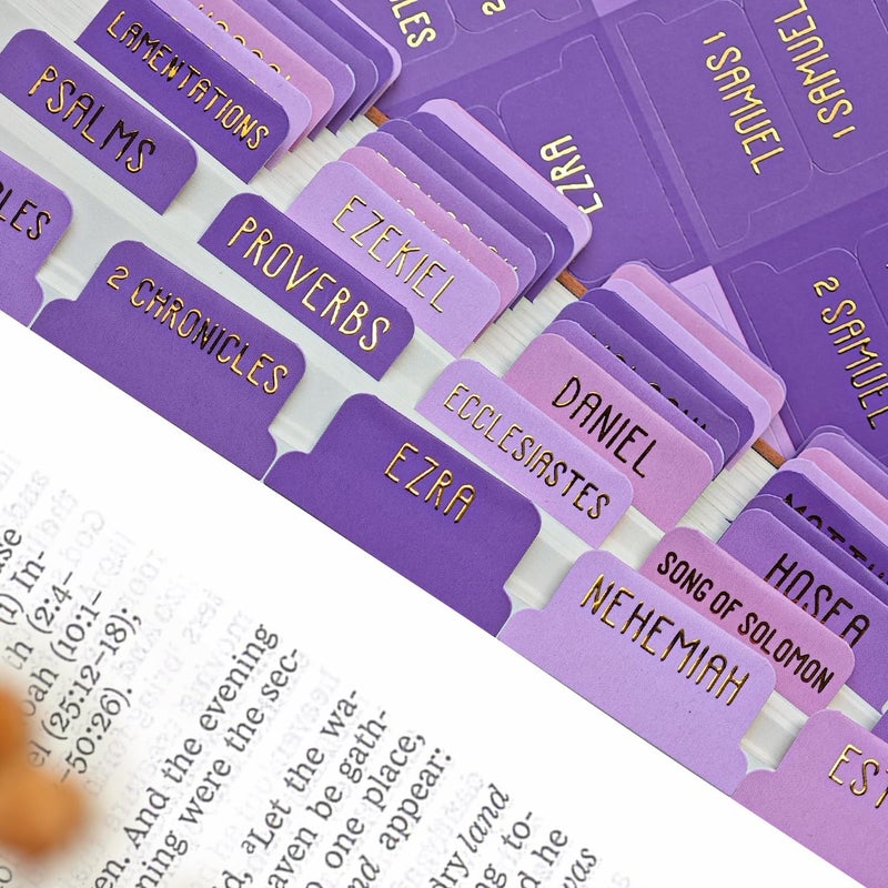Uzriyl Laminated Bible Tabs, Bible Study Supplies, Large Print Bible Book Tabs for Women and Men, (Gold Foil Embossed Lettering) Bible Labels Index Tabs, Bible Accessories for Easy Navigation(Gentle Purple) - Image 5
